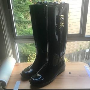 COACH tall rain boots - glossy rubber & gold